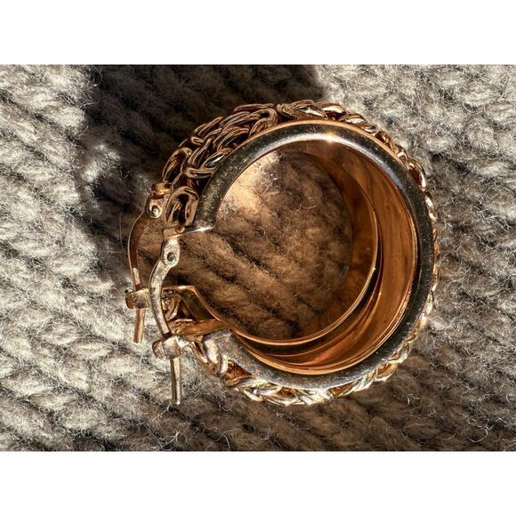 Milor Italy Bronze Hoop Earrings - Intricate Woven Design, Gold-Tone Finish - Picture 9 of 16